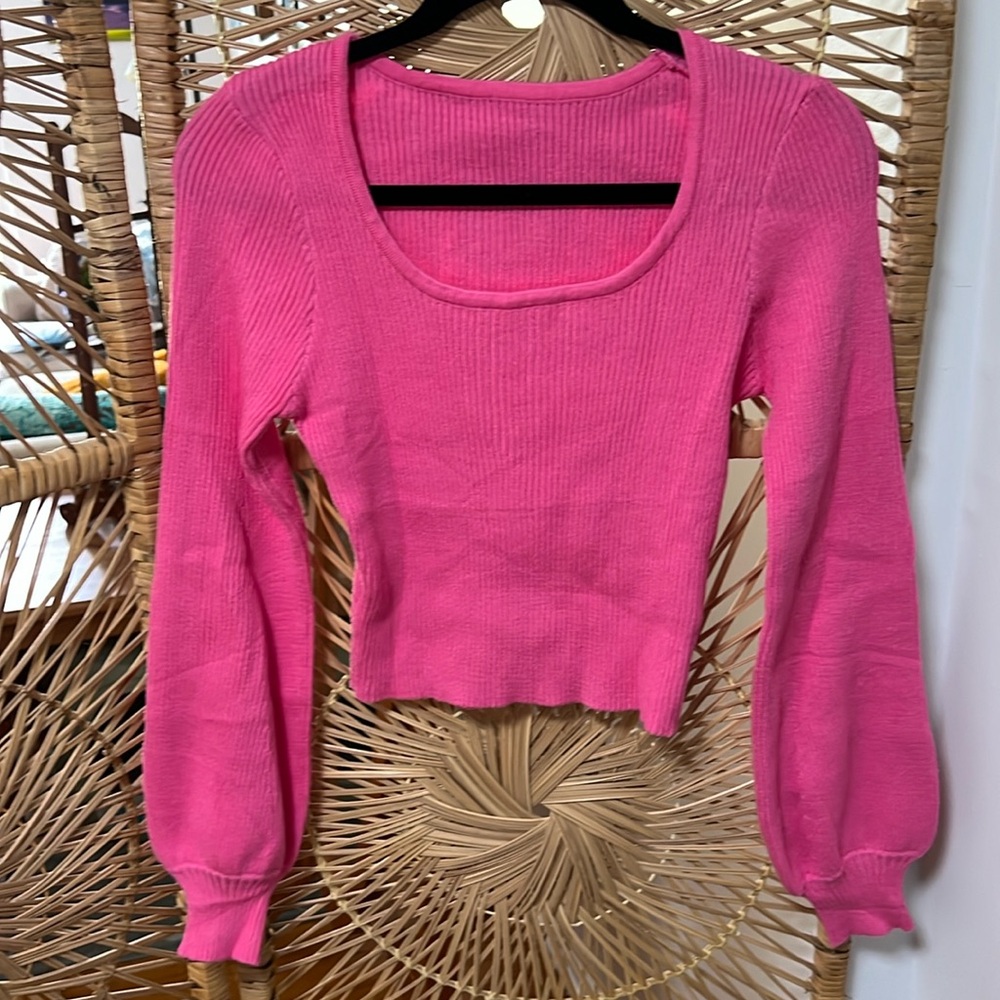 Bubble Gum Pink Rose Pink Crew Neck Cropped Sweater Large L